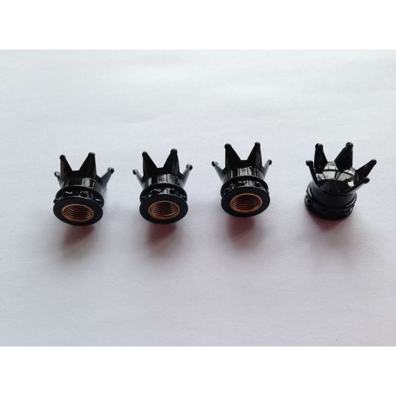 4 bouchons de valve auto vélo moto en forme de couronne couleur noir C19917 Aerzetix