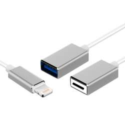 Adaptateur iPhone USB femelle à 8 broches mâle OTG Câble iPad 4 mini-1/2/3 Blanc
