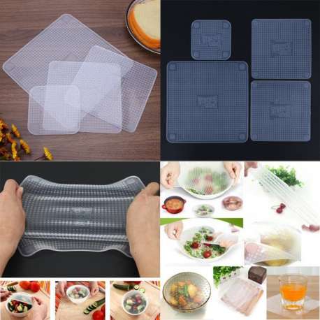 Film alimentaire silicone 4 tailles emballage couvercle étirable lavable moule